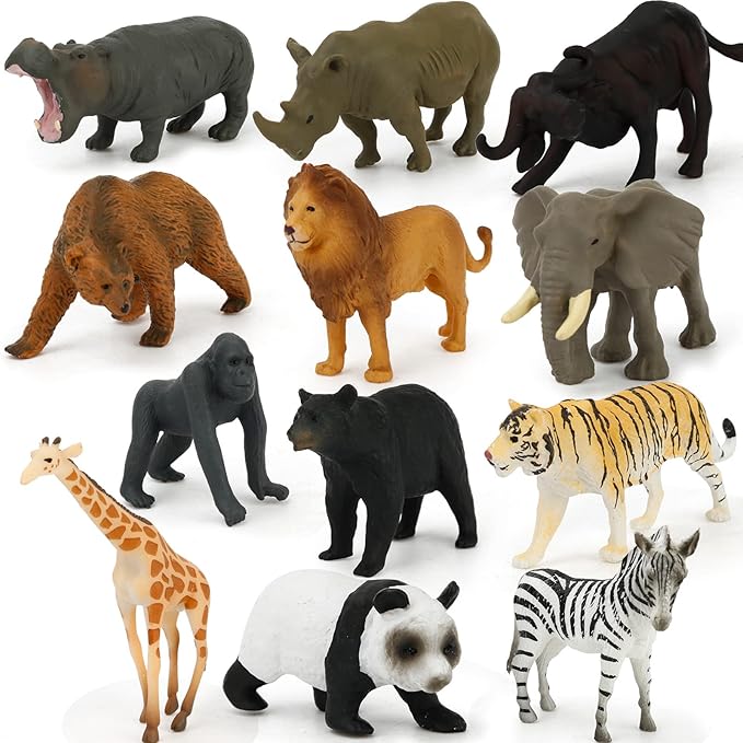 Small Montessori Animal Figures with Flash Cards, Realistic Animal Figurines Toys, Montessori Materials Homeschool Preschool Science Educational Matching Game for Toddler Kids (Zoo)