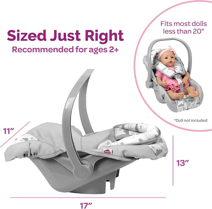 Adora up to 20 Inch Baby Doll Car Seat Carrier Grey Handle Converts to Rocker Lightweight Machine Washable Cover Toy Baby Doll Car Seat Accessory – Twinkle Stars