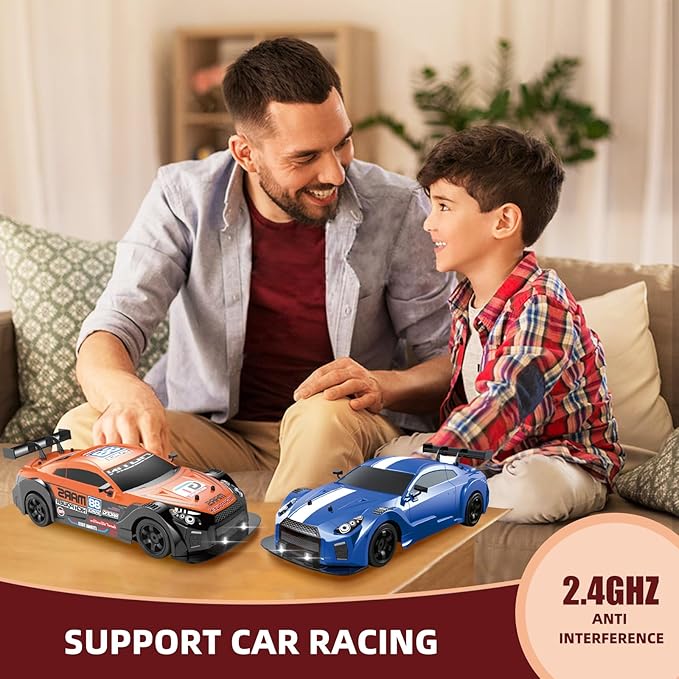 RC Drift Car 2.4GHz 1:16 Scale 4WD High Speed Remote Control Cars Vehicle with LED Lights Two Batteries and Drifting Tires Racing Sport Toy Cars for Adults Boys Girls Kids