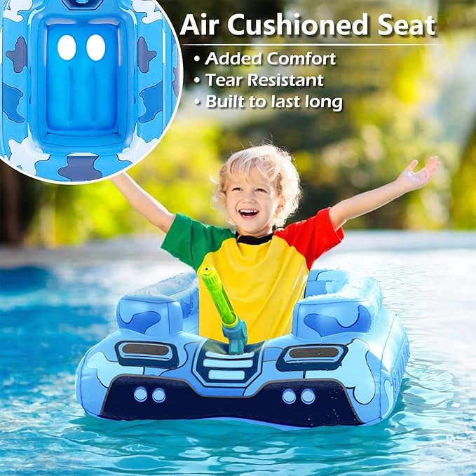 Inflatable Tank Pool Floats Kids - Jasonwell Toddler Pool Floaties Swimming Pool Tank with Water Cannon Gun Swim Floaty Rafts Lake Beach Party Pool Toys for Boys Girls Toddlers Kids