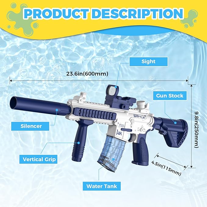 Electric Water Gun,Squirt Gun Toy,Automatic Water Blaster Gun up to 35 FT Long Range,Outdoor Pool Beach Party Shooting Game Toy,Ideal Water Gun Toy Gifts for Kids & Adults (Sea Blue)