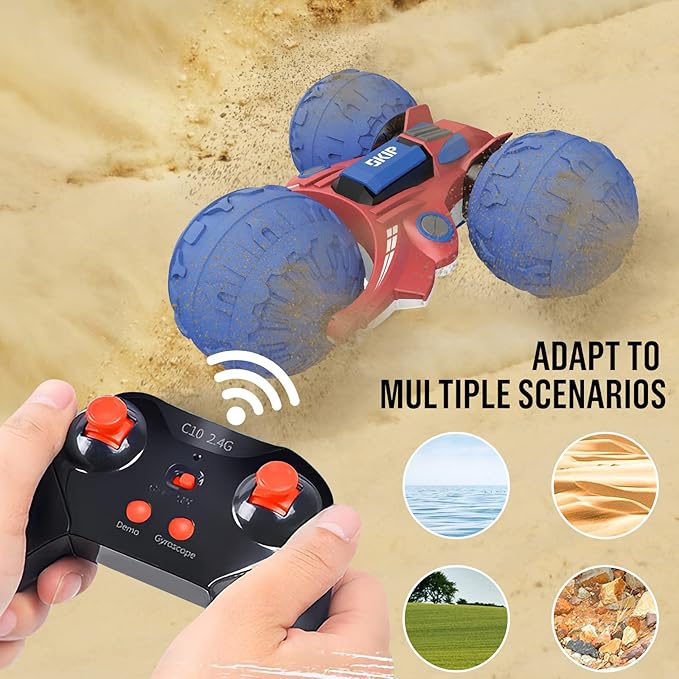UNIQUE KIDS 1: 12 Waterproof Amphibious 360° + 360° Flip RC Car | Durable Inflatable Wheels | All-Terrain Water & Land Toy | 2.4 GHz for Kids 6-12 Years (Blue)