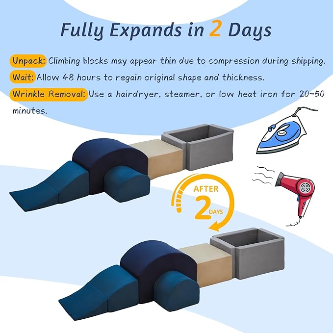 7 Pieces Climbing Toys and Blocks - Indoor Soft Foam Climber PlaySet for Toddlers, Kids, and Babies Ages 1-3 - Perfect for Crawling and Ball Pit Play