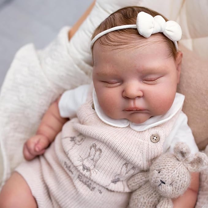 Sleeping Reborn Baby Dolls, 22 Inch Lifelike Newborn Baby with Weighted Cloth Body, Real Vinyl Reborn Doll Girl Peaches with Realistic Veins, Advanced Doll Gift Set for Kids Age 3+