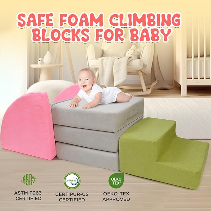 Foam Climbing Blocks for Toddlers 7 PCS Foldable Soft Play Set Toddler Climbing Toys Indoor Baby Climbing Gym Kids Corner Climber