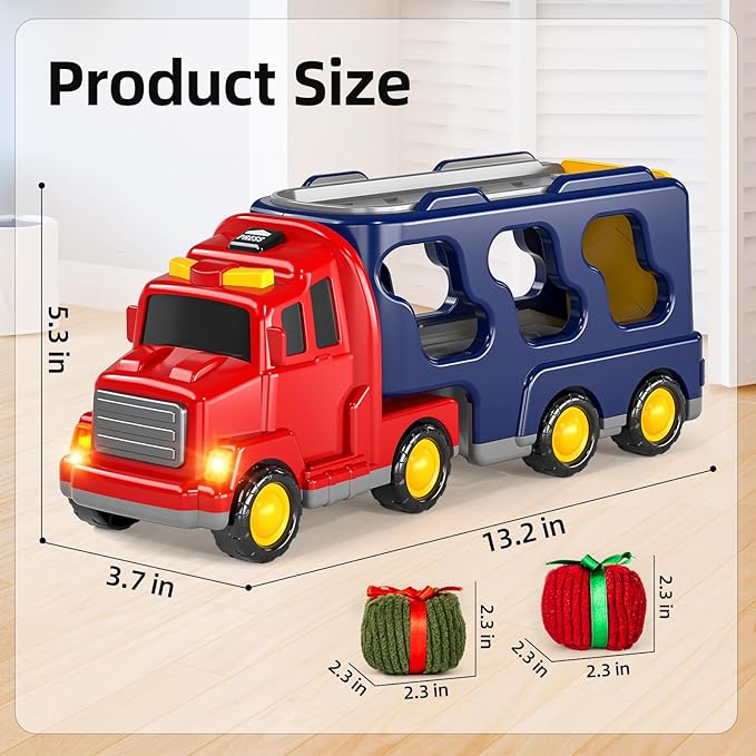 Truck Toys Sets for 3-6 Years Old Boys - Friction Powered Cars for Kids 3-5, Transport Carrier Vehicle Toys, Sound and Light Effect, Birthday Gifts for Toddlers 4-6