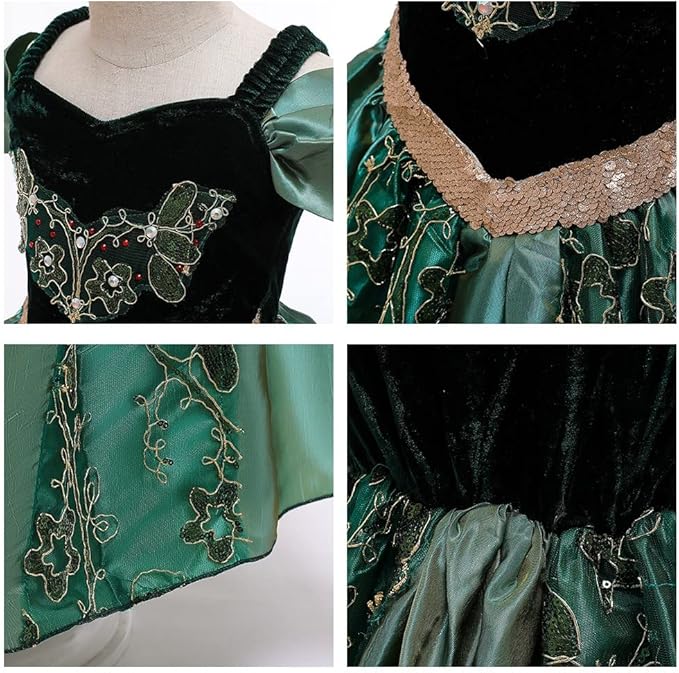 REXREII Girls Anna Princess Costume Frozen Elsa Snow Queen Dress Halloween Cosplay Xmas Birthday Party Gown (w/Accessories)