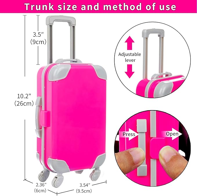 23 Pcs American 18 inch Doll Clothes and Accessories - Suitcase Luggage , Pillow, Sunglasses, Camera, Passport, Mobile Phone , Computer Doll Travel Gear Play Set (No Doll)