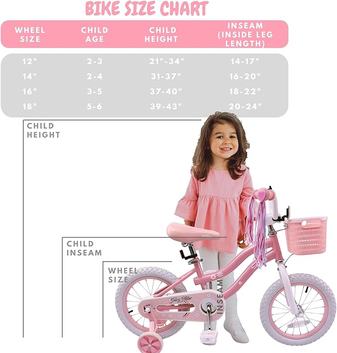 Girls Bike for Kids 3-5, Kids Bike with Training Wheels, Basket, Coaster Brake, Streamers, 16 inch Pink Pedal Bike for Kids, Birthday Gift