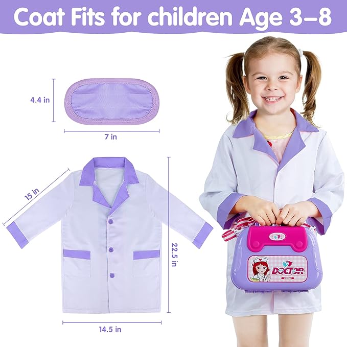 GINMIC Doctor Kit for Toddlers 3-5, 22 Pieces Pretend Play Doctor Set with Halloween Role Play Doctor Costume and Carry Case for Toddlers and Kids, Medical Dr Kit Toys for Girl Age 3 4 5 6 7 Year Old