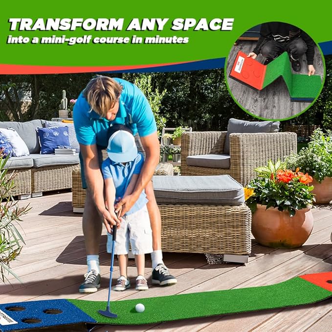 Portable Kids Pong Putting Game Set Mini Golf for Kids Fun Yard Game - Adjustable Putters, Quality Base, Real Golf Balls Perfect for Family Competitions