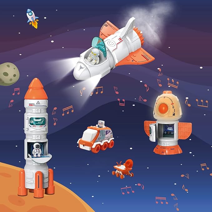 Mostop Space Shuttle Rocket Toys for Kids Rocket Ship Toys with Light and Blast Off Sound Effects, Space Adventure Toys with Spraying & Projection Function, Kids Science Educational Toys