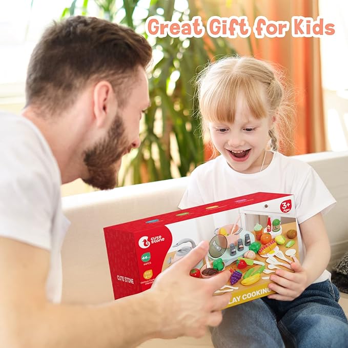 CUTE STONE Toy Kitchen Accessories Set, Play Food Sets for Kids Kitchen, Kids Cooking Sets with Play Pots and Pans, Utensils Cookware Toys, Toddler Kitchen Playset, Play Kitchen Toy for Girls Boys