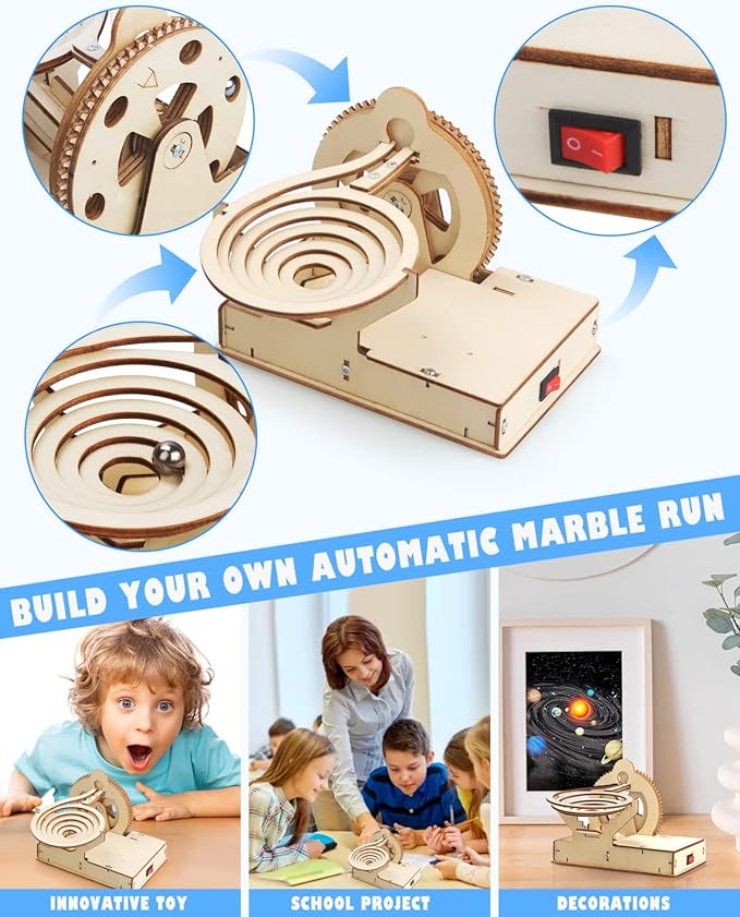 Poraxy 4 in 1 STEM Kits, STEM Projects for Kids Ages 8-12, Assembly 3D Wooden Puzzles, Building Toys, Educational Science Craft Model Kit, Gift for Boys and Girls 8 9 10 11 12 Years Old, Marble Run