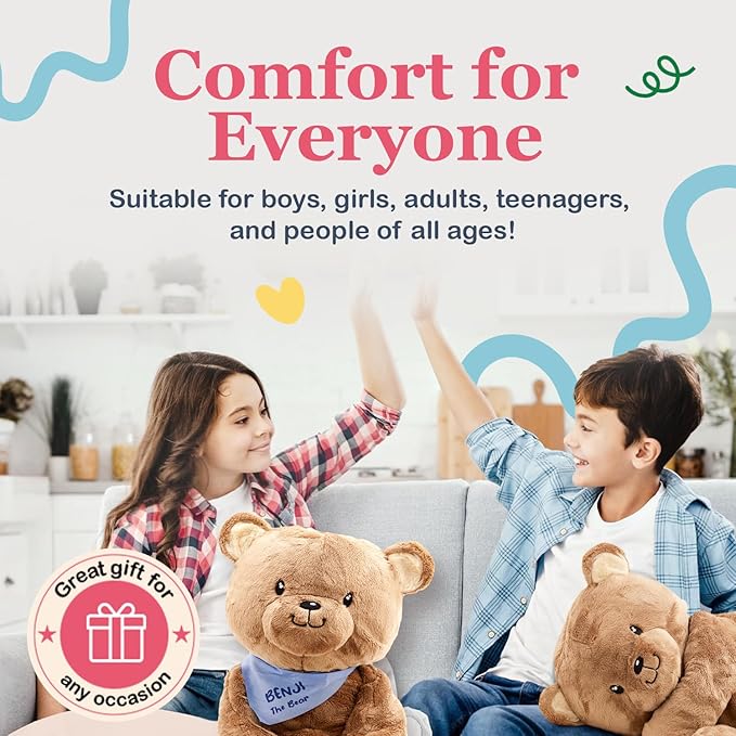 Lilly's Love Weighted Stuffed Animal, 5lb | Sensory Plush for Kids & Adults | Machine Washable Plushie w/Removable Inner | Calming Weighted Stuffed Animal for Anxiety, Benji The Bear