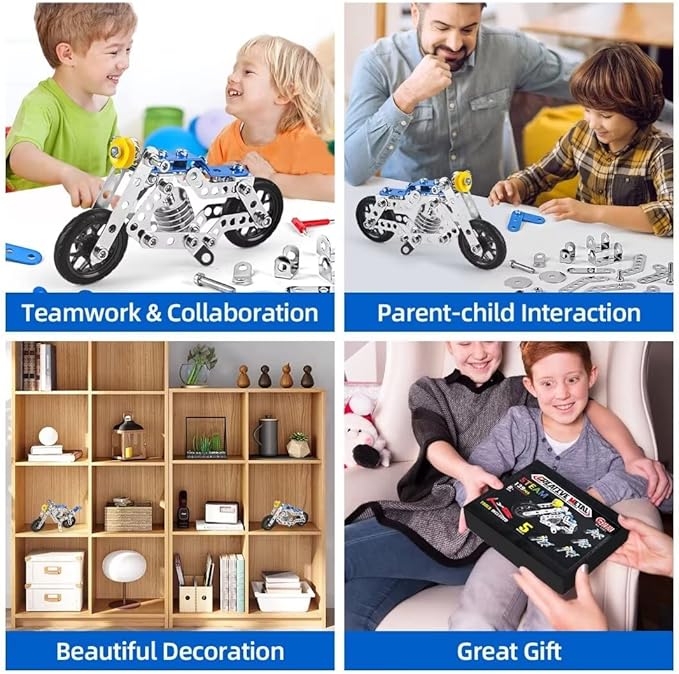 Ferthor Fun Erector Set Motorcycle,Stem Building Projects Toys for Kids 8 9 10 11 12+ Year Old,Metal Building Construction Model kit, 5 in 1 Motobike Building Blocks Steam Educational Toys(139PCS)