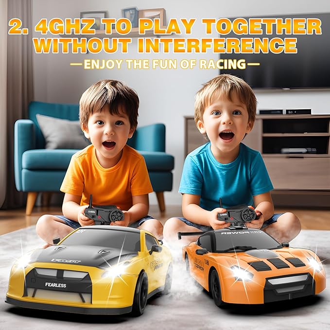 Remote Control Car 1/24 2.4GHz 4WD RC Drift Car, Rechargeable High Speed RC Cars with Cool Lights, Batteries and Extra Tires Toys for Kids
