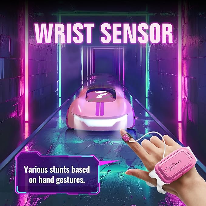 Gesture Sensing Remote Control Car, Drift RC Stunt Car with Light Spray & Sound, 2.4GHz Hobby RC Cars Toy for Kids, 360° Rotate, Birthday Gifts for Boys Girls 6-12(Pink)