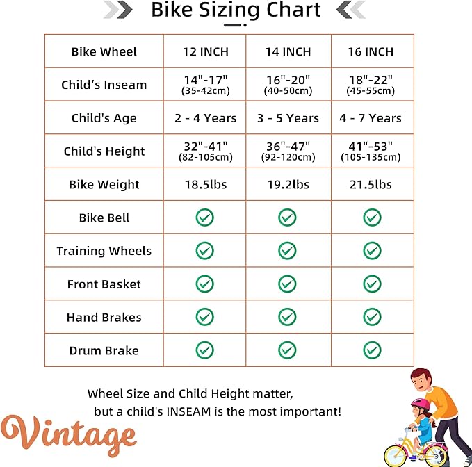 JOYSTAR Vintage Kids Bike with Training Wheels & Basket, 12 14 16 20 24 Inch Girls Bike for 2-14 Years Old, Multiple Colors