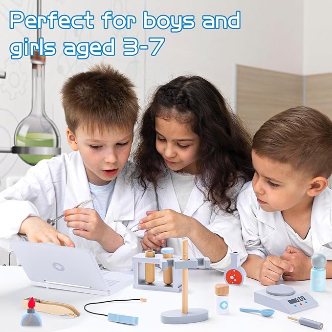 UMU® Wooden Science Experiment Kit for Kids, Doctor Dress Up for Children Ages 3-5 Scientist Costume Dress Up and Role Play Toys Gift for Boys Girls Kids Age 5-8