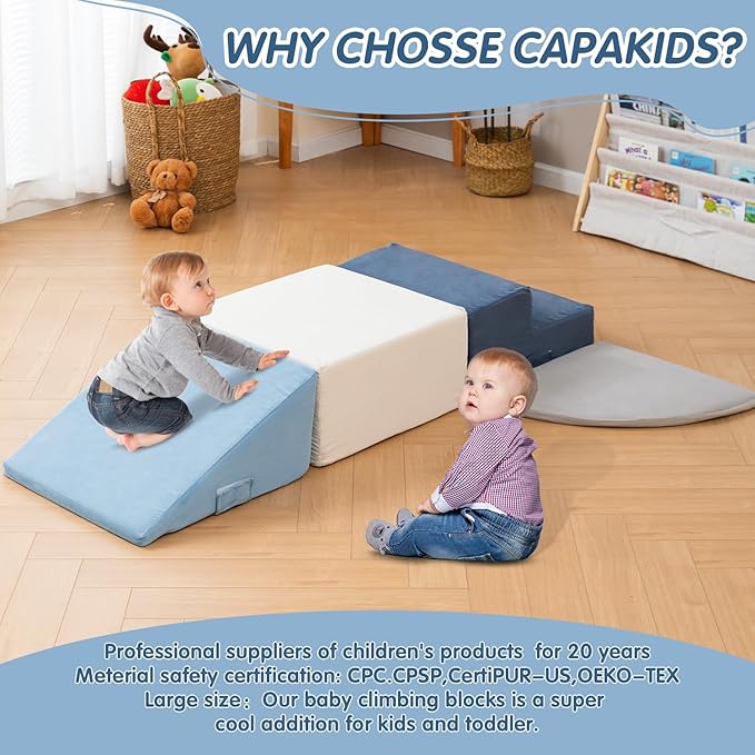 Large 4 Pcs Toddler Climbing Toys Indoor, Foam Blocks with Velcro, Ideal Gift