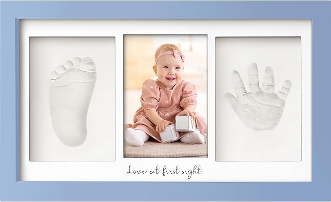 Baby Hand and Footprint Kit - Clay Handprint Keepsake Frame, Newborn Nursery Picture Frame, Personalized New Mom Gifts for Baby Shower & Registry (Cornflower)