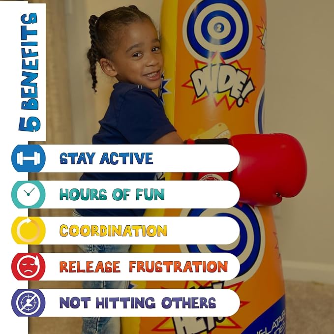 INFLATABLE DUDES Target Bags -Kids Punching Bag | Already Filled with Sand| Bop Bag | Premium Inflatable Toy | Punching Bag for Kids | Enhanced Bounce-Back Action! | Indoor Outdoor -Party Games