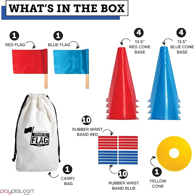 Play Platoon Capture The Flag, The Traditional Original 20 Player Set with Real Wood Handle Flags - Outdoor Yard Game for Family, Kids and Teens - Cool for Boy Birthday Gifts, Family Reunions, & Field