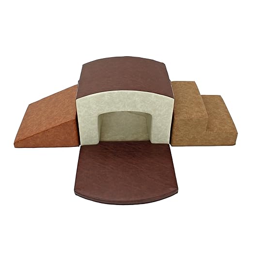 FDP SoftScape Rustic Playtime Grow-n-Learn Tunnel Climber Plus Pads for Toddlers and Kids; Soft Foam Indoor Active Playset for Crawling and Sliding at Home, Daycare (3-Piece) - Distressed Assorted