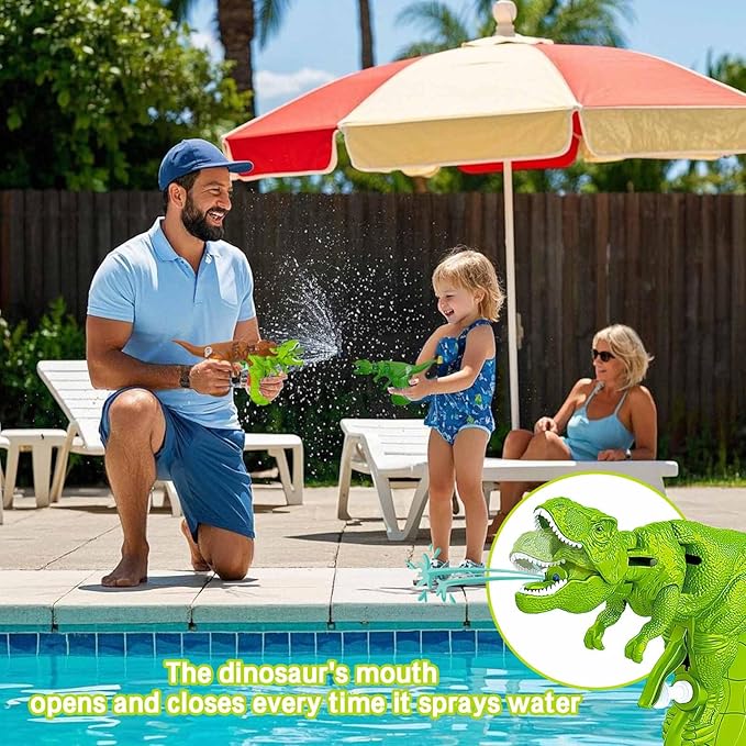 3 Pack Dinosaur Water Gun,Water Guns for Kids Ages 4-8 Dinosaur Mouths Can Open and Close When Spraying Water, Suitable for Swimming Pools/Beaches/Courtyards/Party Games