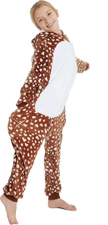 Kid Reindeer Onesie Pajamas Deer Christmas Halloween Costume Boy Girl Animal Onepiece, Dot Deer, 120cm