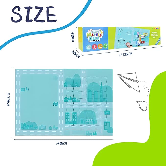 Marble Run for Kids, Vertical Magnetic Marble Maze Track with Doodle Board & Residue-Free Nano-Adhesive, STEM Explorers Brain Teaser Toy for Boys Girls Ages 3-12, Creative Thinking Games Gifts