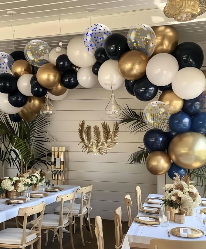 300 Pcs Navy Blue and Gold Confetti Balloons Set Lncludes 12 inch Gold White Navy Blue and Blue Gold Confetti Balloon for Birthday, and Celebration Graduation Party Decoration