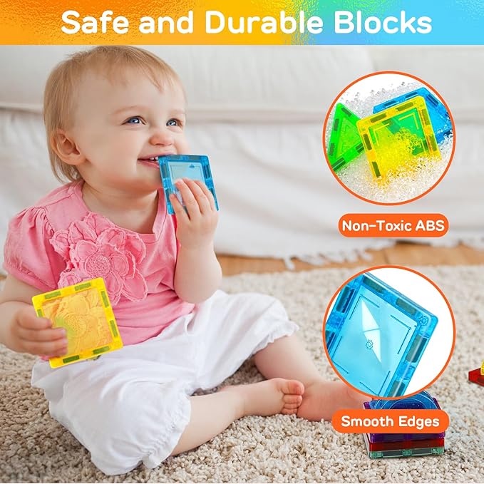 TOY Life Magnetic Tiles for Toddlers 3-5 62 Pcs Magnet Blocks for Kids Ages 4-8 STEM Tile Building Toys Birthday Gift for Boys and Girls