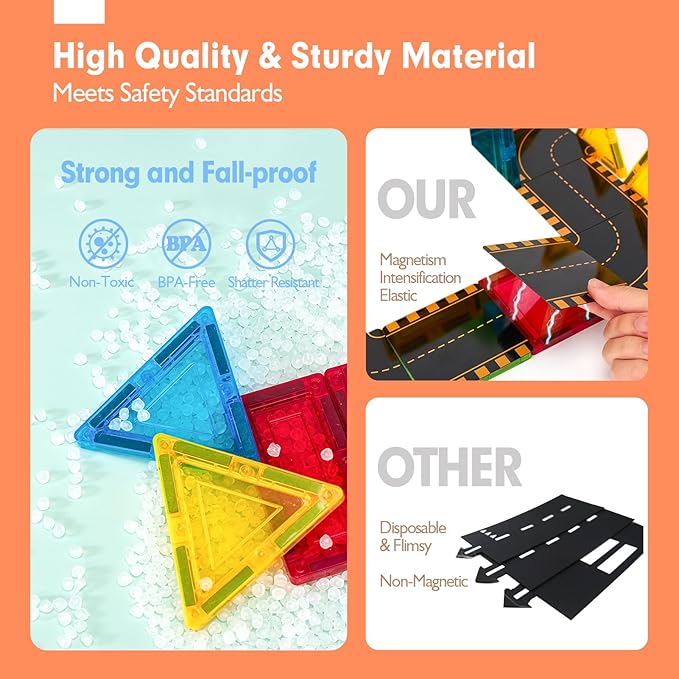 hahaland Magnetic Tiles Road Set - Magnetic Construction Toys with Cars for Ages 3-5 Toddlers Kids Preschool Montessori Toys for 3 4 5 6 7 Year Old Boys Girls Easter Birthday Gifts