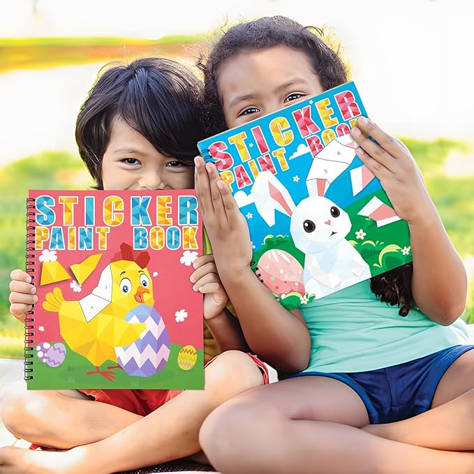 90shine 2PCS Easter Crafts for Kids Ages 4-8 Sticker Books Basket Stuffer Gift Create 22 Pictures