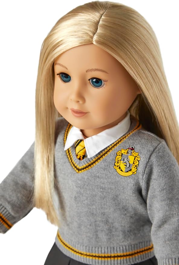American Girl Harry Potter 18-inch Doll Hufflepuff Outfit with Sweater and Scarf Featuring House Crest, For Ages 6+