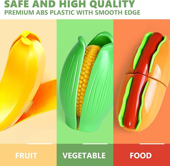 100 PCS Cutting Play Food Toy for Kids Kitchen, Pretend Food Kitchen Toys Accessories with 2 Baskets, Fake Food/Fruit/Vegetable, Christmas Birthday Gifts for 2 3 4 5 Years Old Toddlers Boys Girls