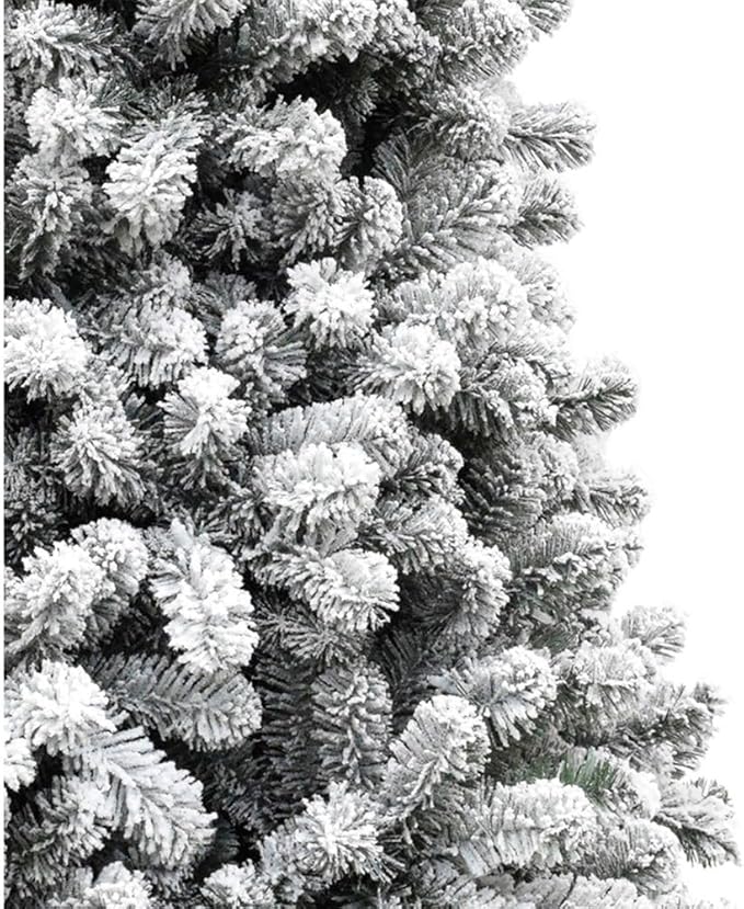 Fraser Hill Farm 10-Ft. Alaskan Pine Flocked Artificial Christmas Tree with Stand, Unlit Foldable Fake Tree with Realistic Snowy Foliage for Home Decoration