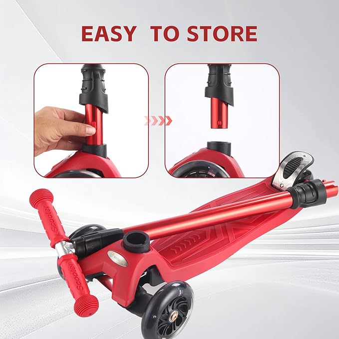 3 Wheel Scooter for Kids Ages 6-12,Kids Scooter with Light Up Wheels, Sturdy Deck Design, and 4 Height Adjustable Suitable for Kids Ages 3-12