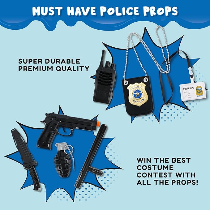 JOYIN 14 Pcs Police Pretend Play Toys Hat and Uniform Outfit for Halloween Dress Up Party, Officer Costume, Role-playing