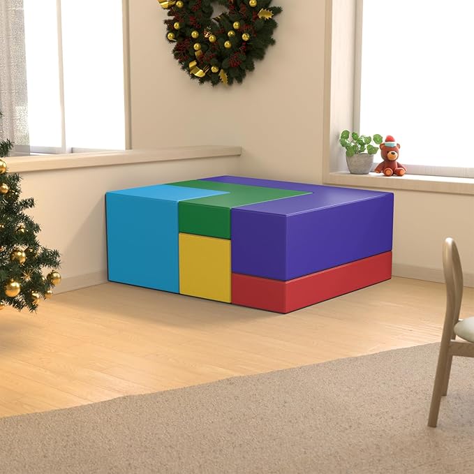 5 Piece Foam Climbing Blocks, Pu Leather Soft Play Large Baby Climbing Gym Indoor Climbing Toys for Toddlers 1-3 Inside