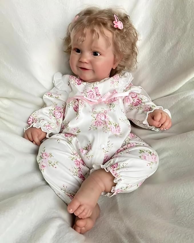 TERABITHIA 20 Inches Real Baby Size Rooted Curly Hair Sweet Face Lifelike Reborn Baby Doll Crafted in Full Body Vinyl Anatomically Correct Realistic Newborn Girl Dolls Washable for Girls