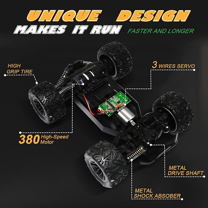 1/20 All Terrain RC Car, 20+KMH Monster Truck, 2.4Ghz Off-Road RC Vehicle with 2 Batteries, Suitable for Adults and Beginners, for Boys and Girls (Green)