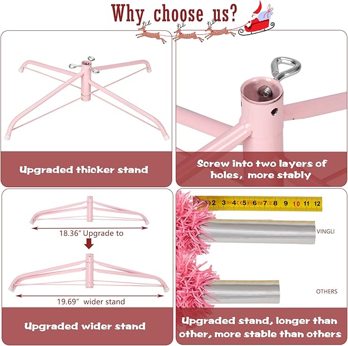 Bonnlo Upgraded Full 6ft Artificial Pink Christmas Tree Holiday Decoration w/ 1,600 Branch Tips, Sturdy Metal Stand