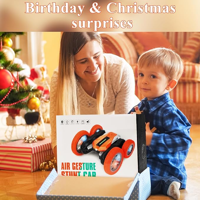Hand Gesture Sensing Double-Sided Remote Control Car,360ยฐ 4wd Off-Road with Lights & Music Indoor/Outdoor Toy for 6-12 Age Boys Birthday Gift (Orange)