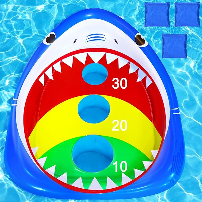 Kids Fun Pool Toys,Inflatable Shark Cornhole Board Floating Water Game Outdoor Swim Play for Adults Family,Cool Summer Party Gift for 6 7 8 9 10 12 Year Old Boy Girl Teen