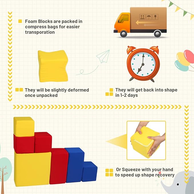Foam Blocks for Toddlers, Soft Building Blocks for Toddlers Colorful Stacking Blocks for Kids - 7 Pieces