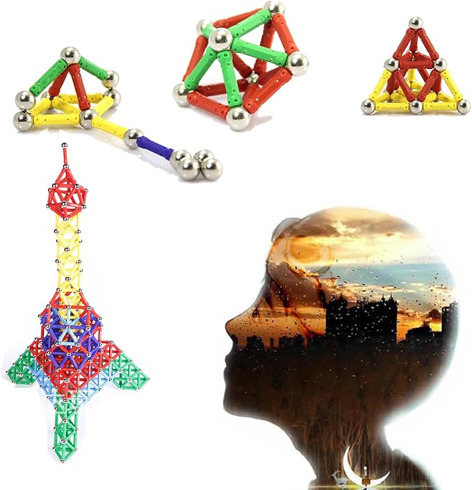 210Pcs Magnetic Building Sticks Blocks, Magnet Educational Toys STEM Toys Learning for Kids, 3D Construction Building Toy with Storage Bag