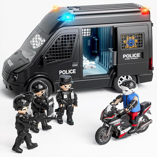 Doloowee Police Car Toy Truck for Kids 3-8, Large Toy Cars with Lights & Sounds, Emergency Vehicle Toddler Toys, Law Enforcement Role Playset, Play & Learn Toddler Toys Ages 3 4 5 6 7 8 9 10 11 12